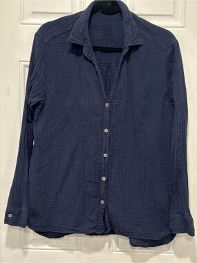 Michael Stars Madison Double Gauze Button Down Shirt Navy Blue Medium